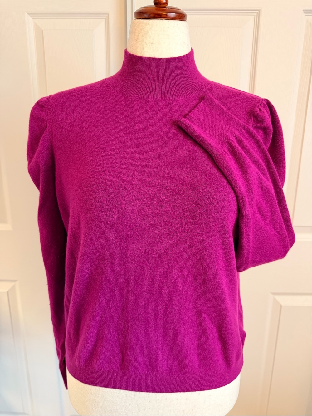 Express Magenta Mock Neck Puff Shoulder Sweater